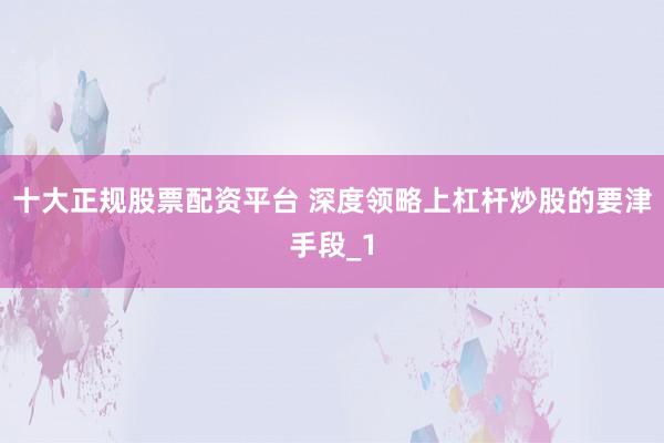 十大正规股票配资平台 深度领略上杠杆炒股的要津手段_1